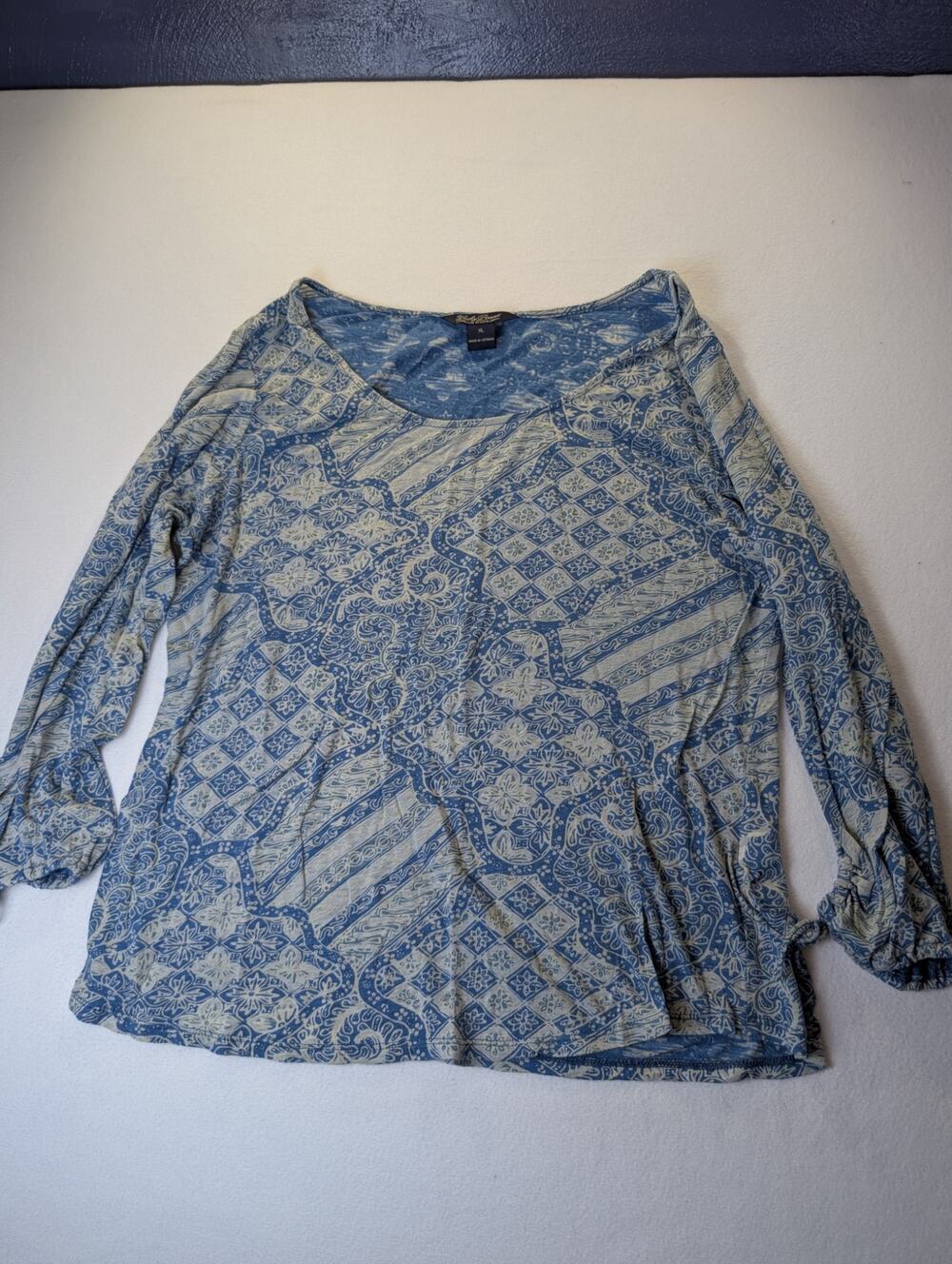 Lucky Brand Long Sleeve Scoop Neck Blue Floral Top Size XL